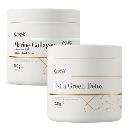 OstroVit Extra Green Detox 200 g + Marine Collagen + Hyaluronic Acid 200 g