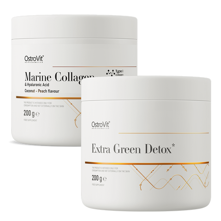 OstroVit Extra Green Detox 200 g + Kolagen Morski + Kwas Hialuronowy 200 g